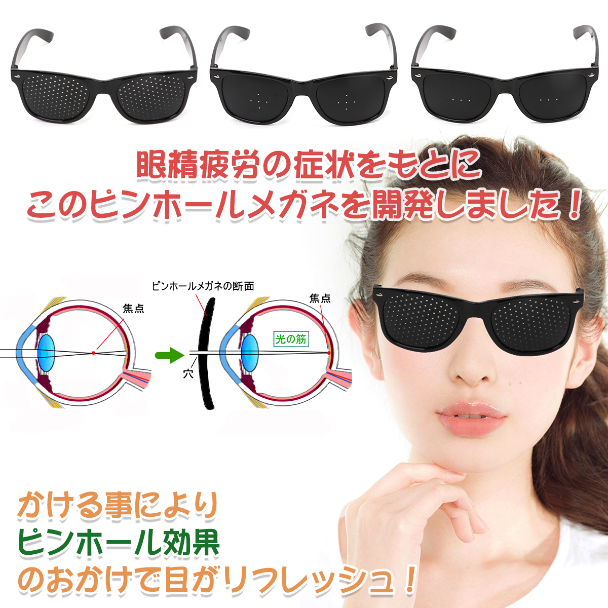 ピンホールメガネ 3個セット 視力回復 近視 遠視 乱視 老眼 遠近兼用