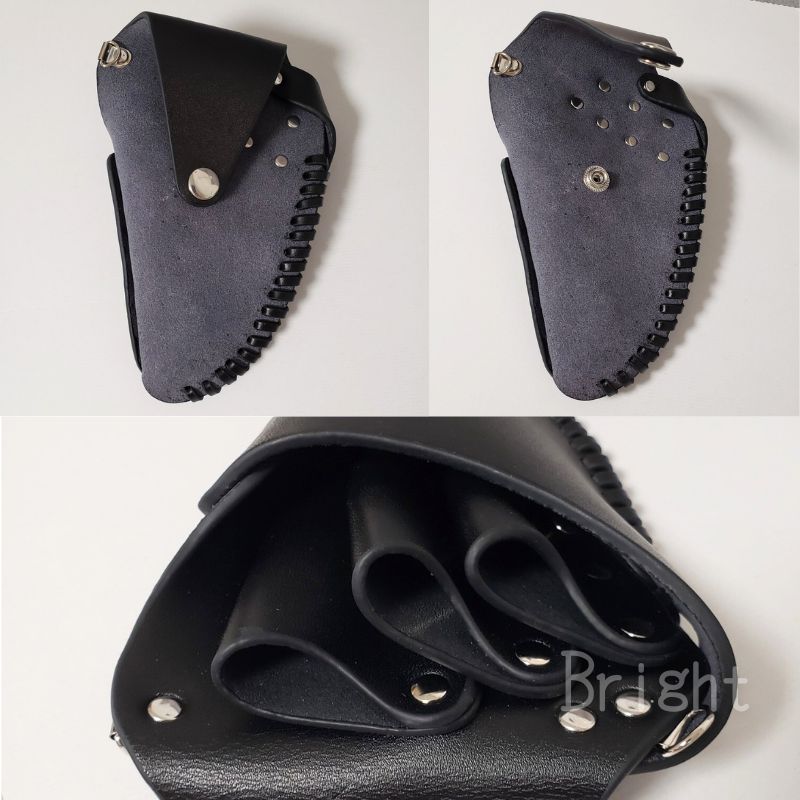 おしゃれ 本革 プロ用 シザーケース 280 ブラック シザー3丁入れ