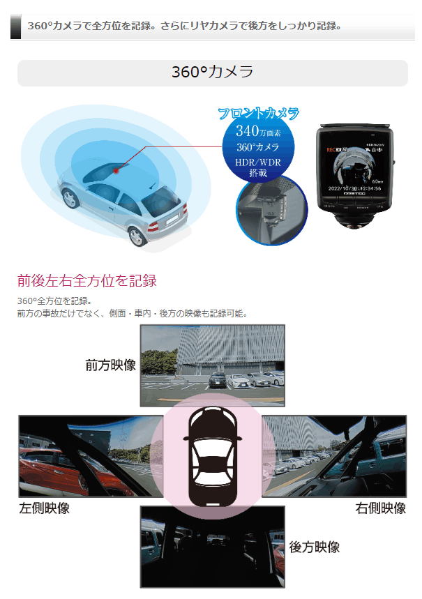 コムテック（Comtec） HDR362GW ドライブレコーダー 360度カメラ+リア