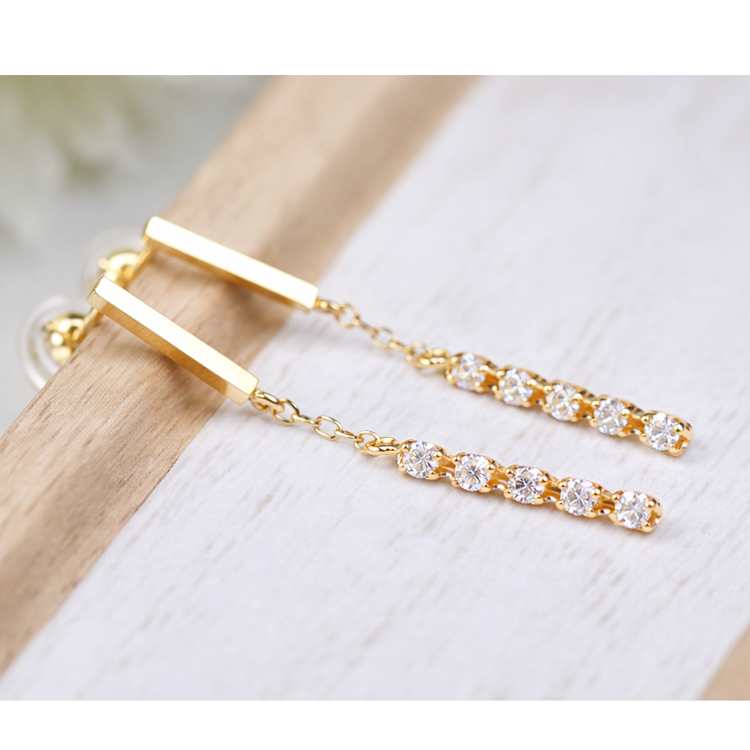 K18 ダイヤモンド ピアス 18金 イエローゴールド ロングピアス ダイヤ