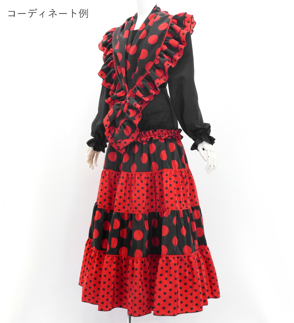 フラメンコ ピキージョ＆スカートセット 水玉 ブラック×レッド S-L