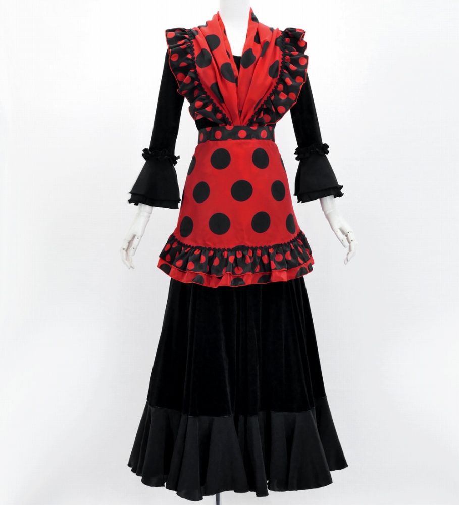 フラメンコ ピキージョ・エプロンセット 水玉 レッド×ブラック PA-1