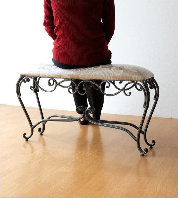 ベンチ 玄関 スツール 椅子 スリム コンパクト おしゃれ アイアン 布
