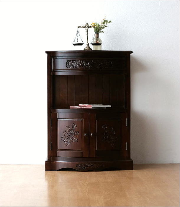 電話台 花台 アンティーク調 玄関 ハイスタンド 木製 キャビネット 扉