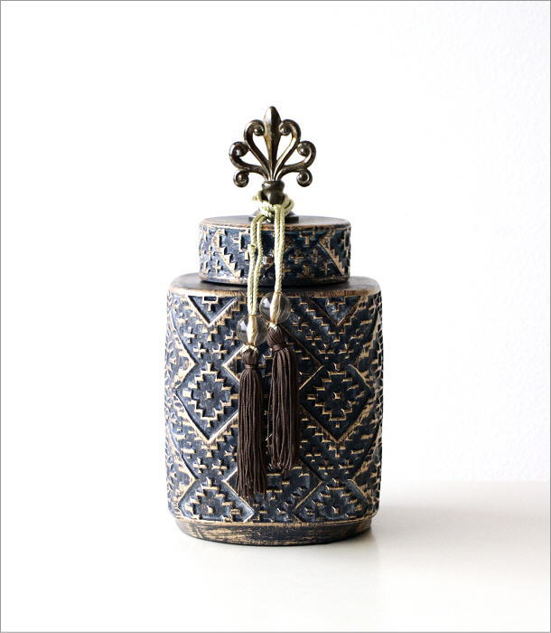 ポット 陶器 蓋付 おしゃれ 小物入れ タッセル 置物 オブジェ