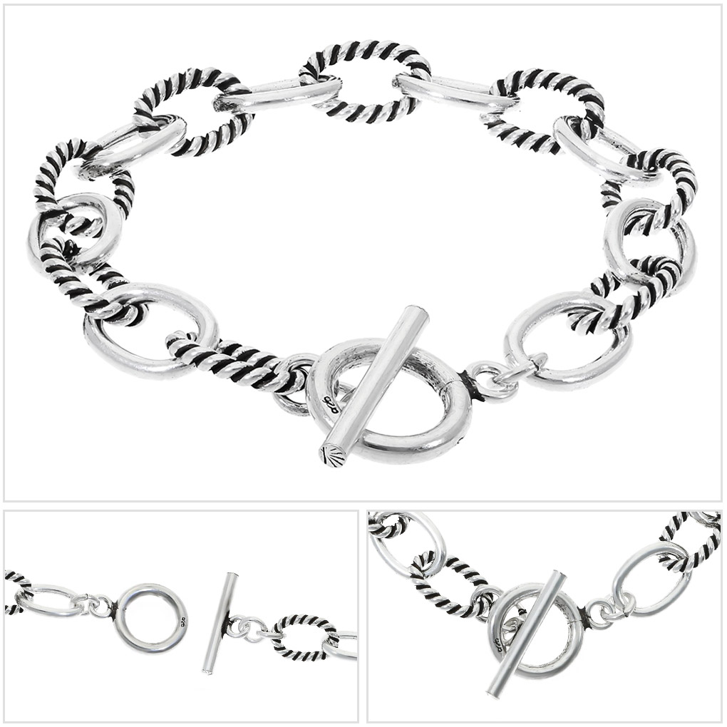 シルバー925 コンビ あずきチェーン ブレスレット シルバー マンテル T