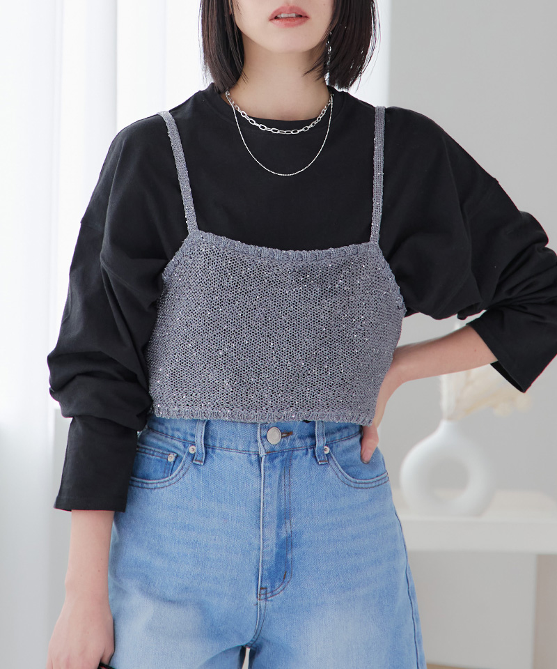 ビスチェ キャミソール レディース ラメニット スパンコールニット