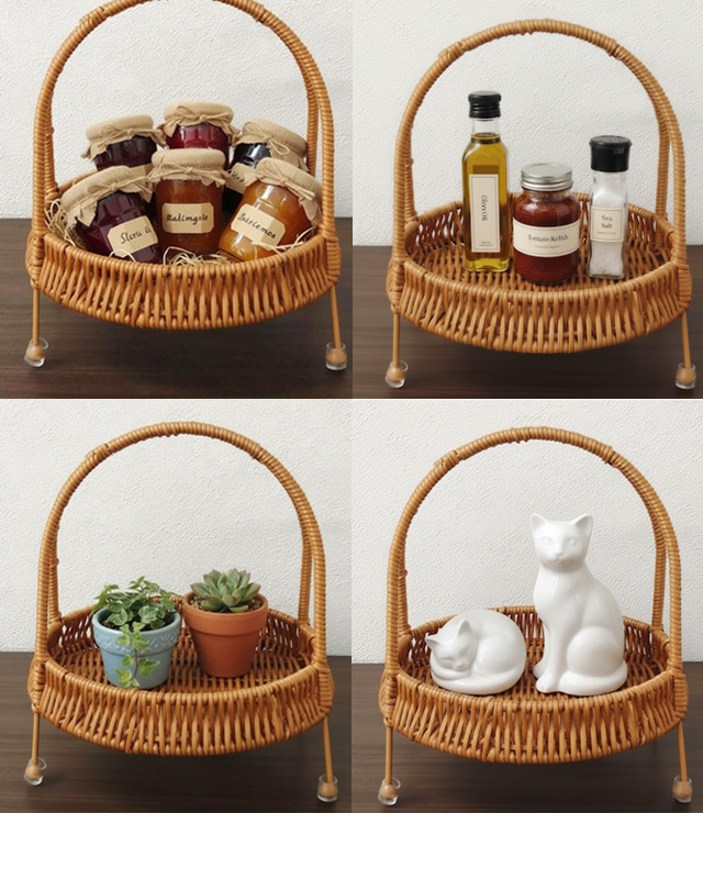 ラタン調 トレイ バスケット かご ラタン風 籐風 収納 ラック スタンド