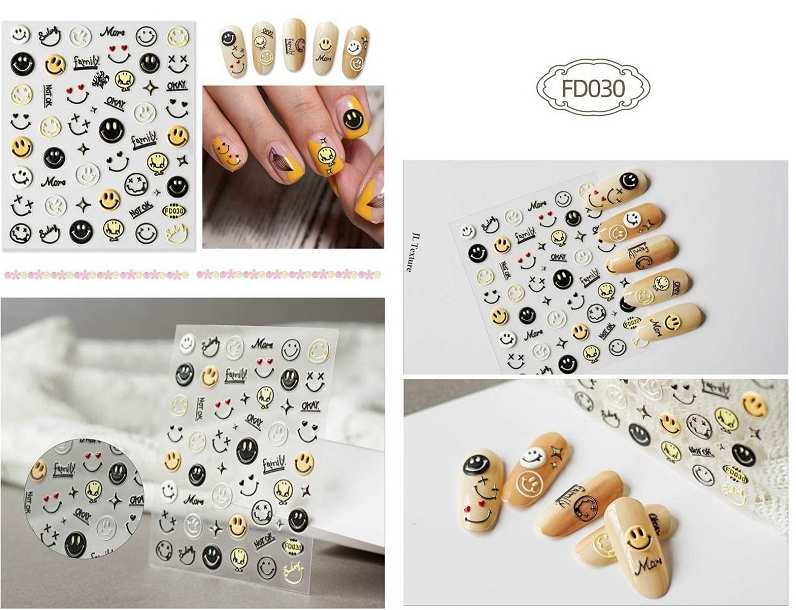 送料無料 ネイルシール ホワイト カラフルニコちゃん 面白 ネイル