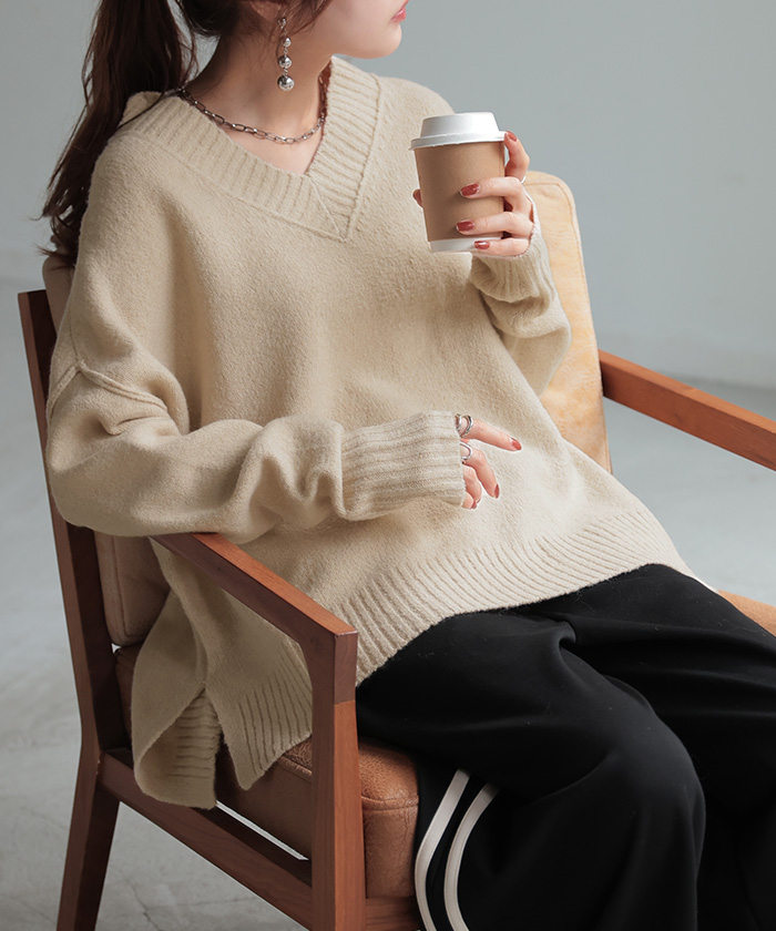 HUG.U（ハグユー） ニット 洗える Vネック レディース トップス