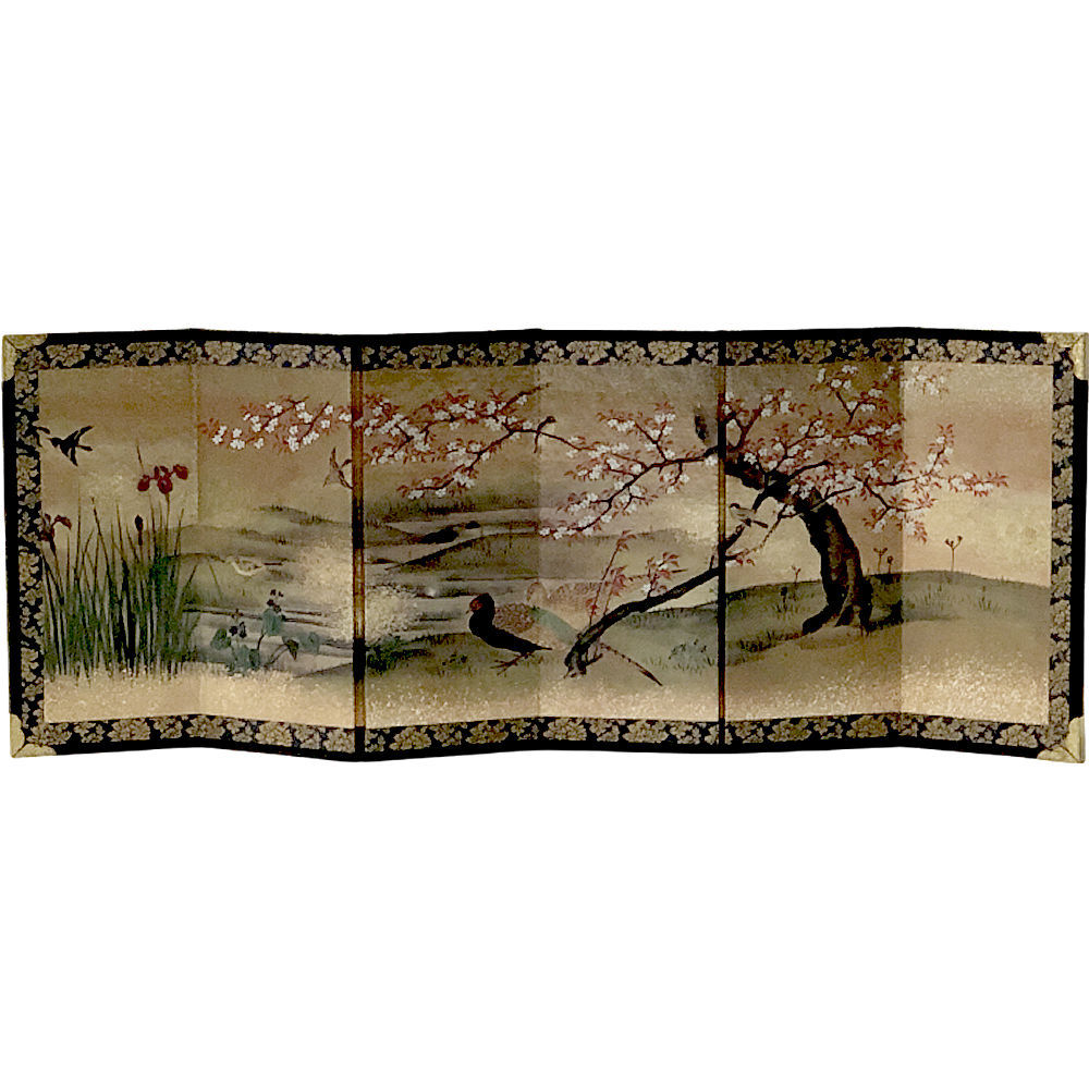 ミニ屏風 六曲一双豆屏風 日本の名画 四季花鳥桜 和風インテリア屏風