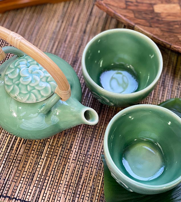 ジェンガラ ティーセット プルメリア 急須＆湯呑み セット 青緑