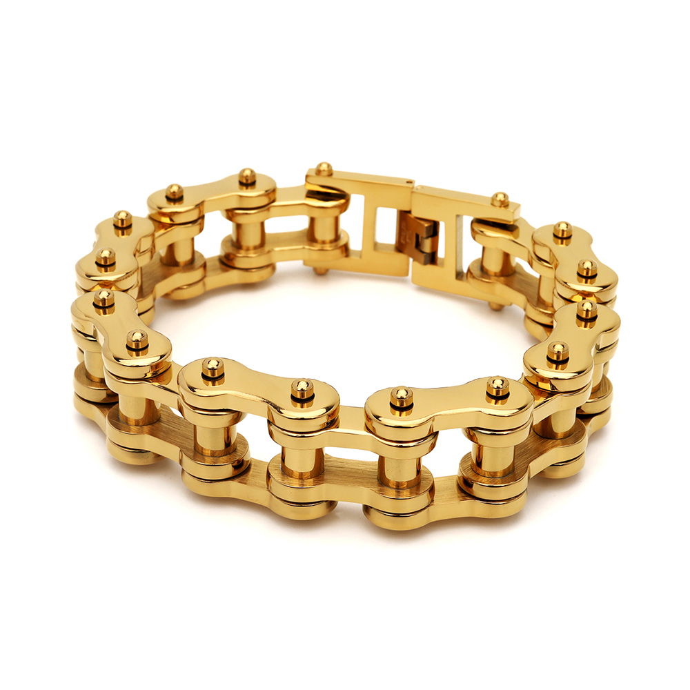 重厚 バイクチェーンブレスレット ゴールド 18K GP シルバー