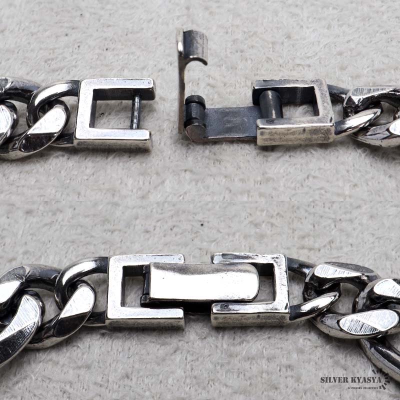 シルバー925 チェーンブレスレット 中折れ フィガロチェーン