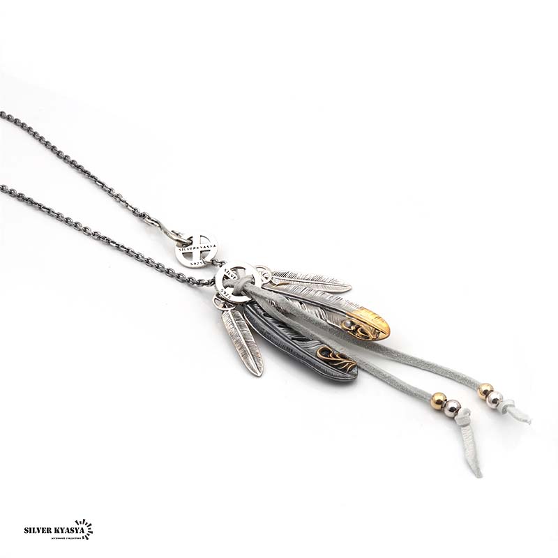 シルバー925 フェザーネックレス 羽根 先金 特大ターコイズ 太陽