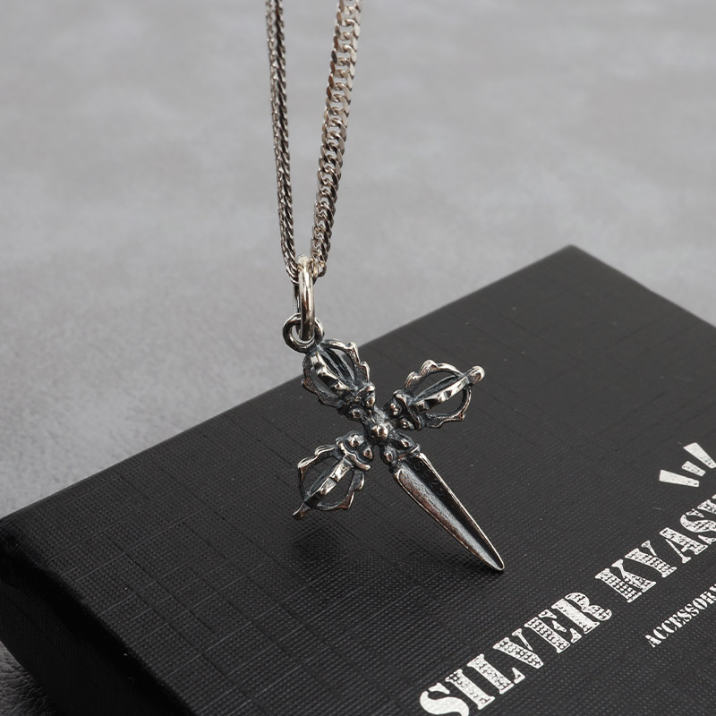 シルバー925 十字五鈷杵ネックレス 密教法具 シルバー 細身 6面カット