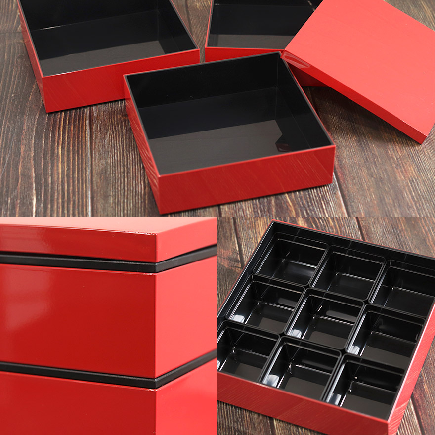 三段 重箱 3段 樹脂 日本製 オードブル重 18cm 3段ランチボックス