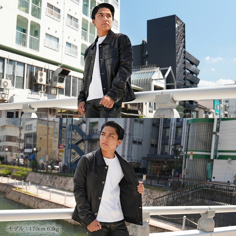 レザージャケット メンズ ラム革 Gジャンタイプ 本革 ブラック M/L/LL