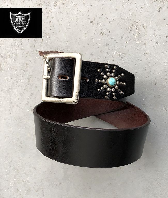 HTC エンドオンリー スタッズベルト ブラック ターコイズ 1.75インチ