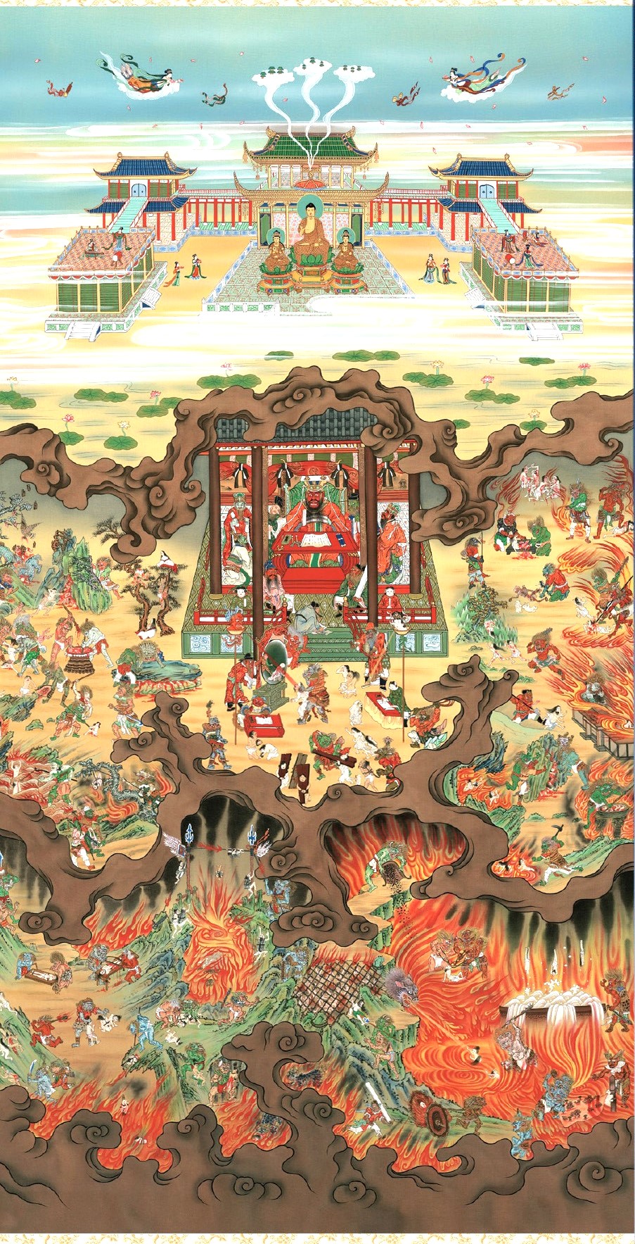 掛け軸 掛軸 地獄極楽図 大幅仏画 (複製画・新品) 桐箱・タトウ箱入り