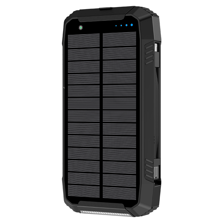 防災対策 モバイルバッテリー 大容量 30000mAh ケーブル内蔵 ソーラー