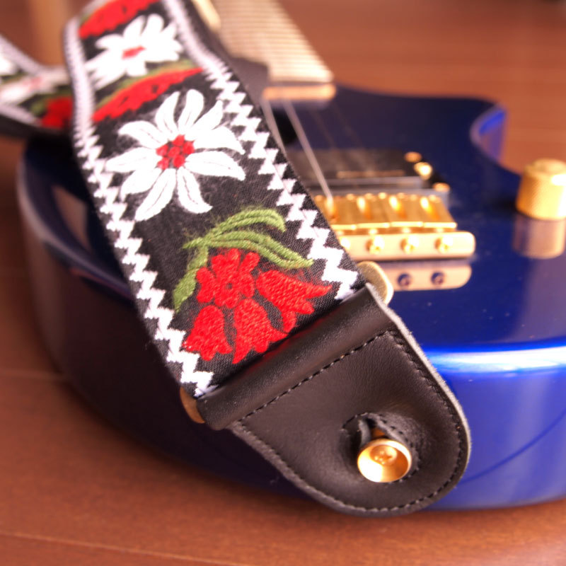 ギターストラップ レザー 本革 お洒落 ボヘミアン 刺繍 アコギ エレキ