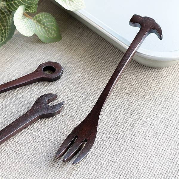 フォーク 14cm スパナ 工具 天然木 木製 シタン 籐芸 （ ケーキ