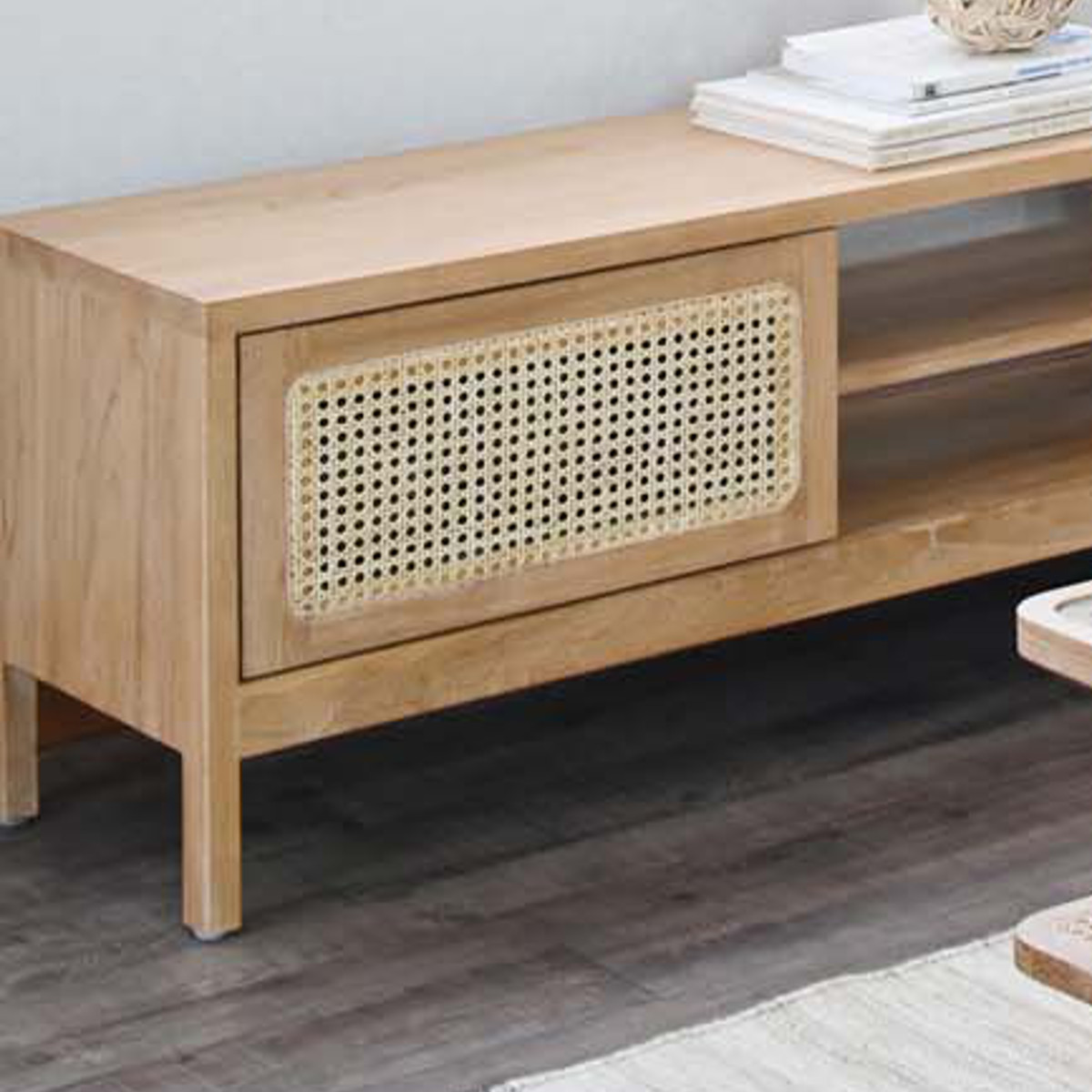 テレビ台 ローボード ラタン チーク無垢材 KAGOME 150cm幅 （ テレビ