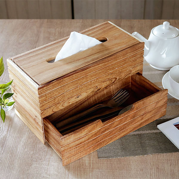 ちどり産業 ティッシュケース 木製 2段 収納 おしゃれ （ ティッシュ