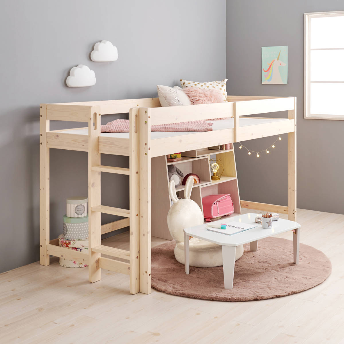 HAGiHARA（萩原） ロフトベッド ロータイプ マットレス付き 高さ120cm