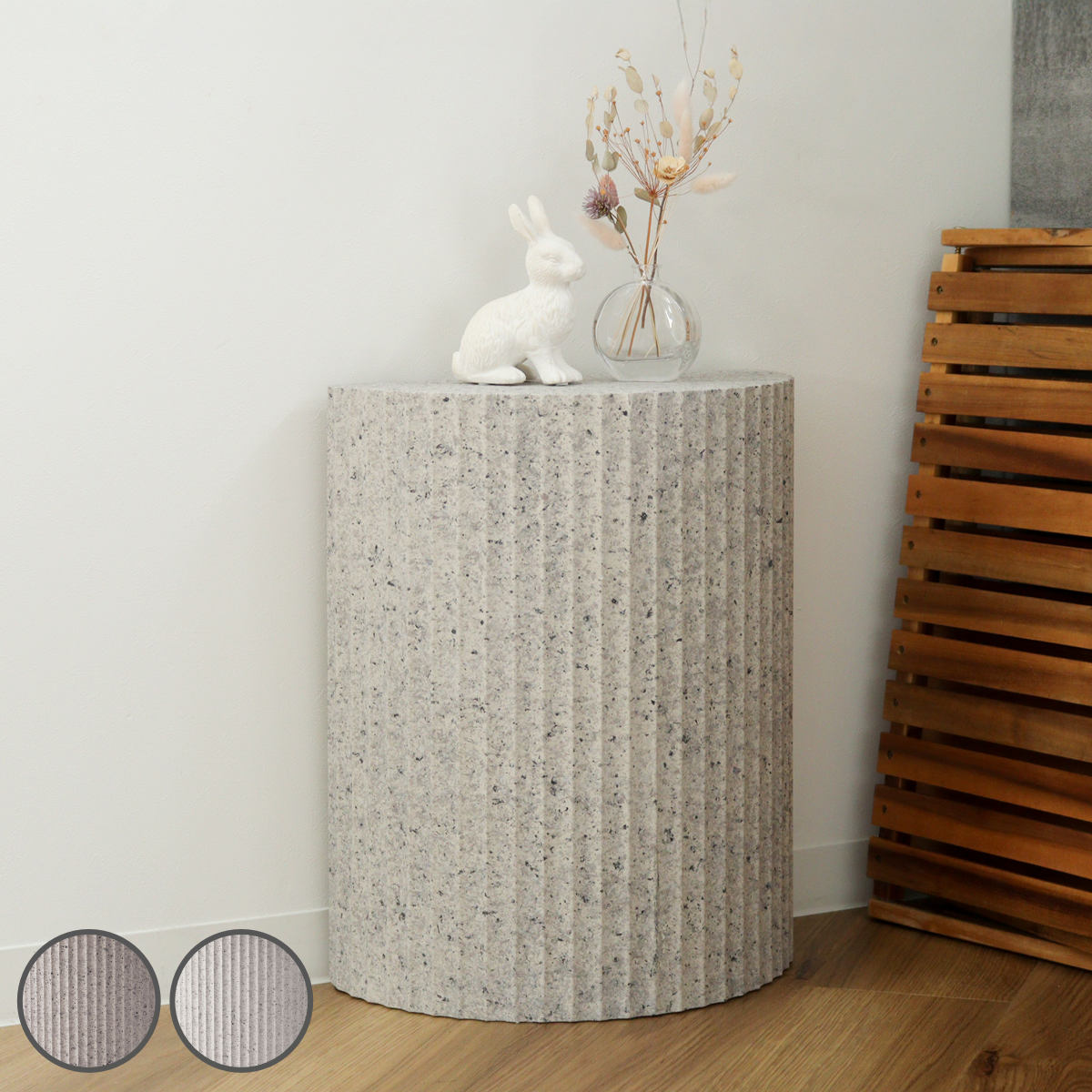 東谷 サイドテーブル 半円型 幅40cm 高さ48cm テラゾー柄 （ ストーン