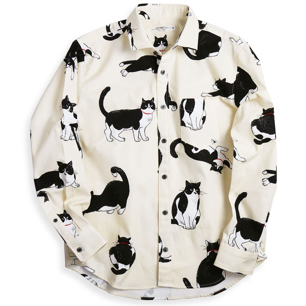 vintage el（ヴィンテージイーエル） 長袖シャツ メンズ ハチワレ 猫柄