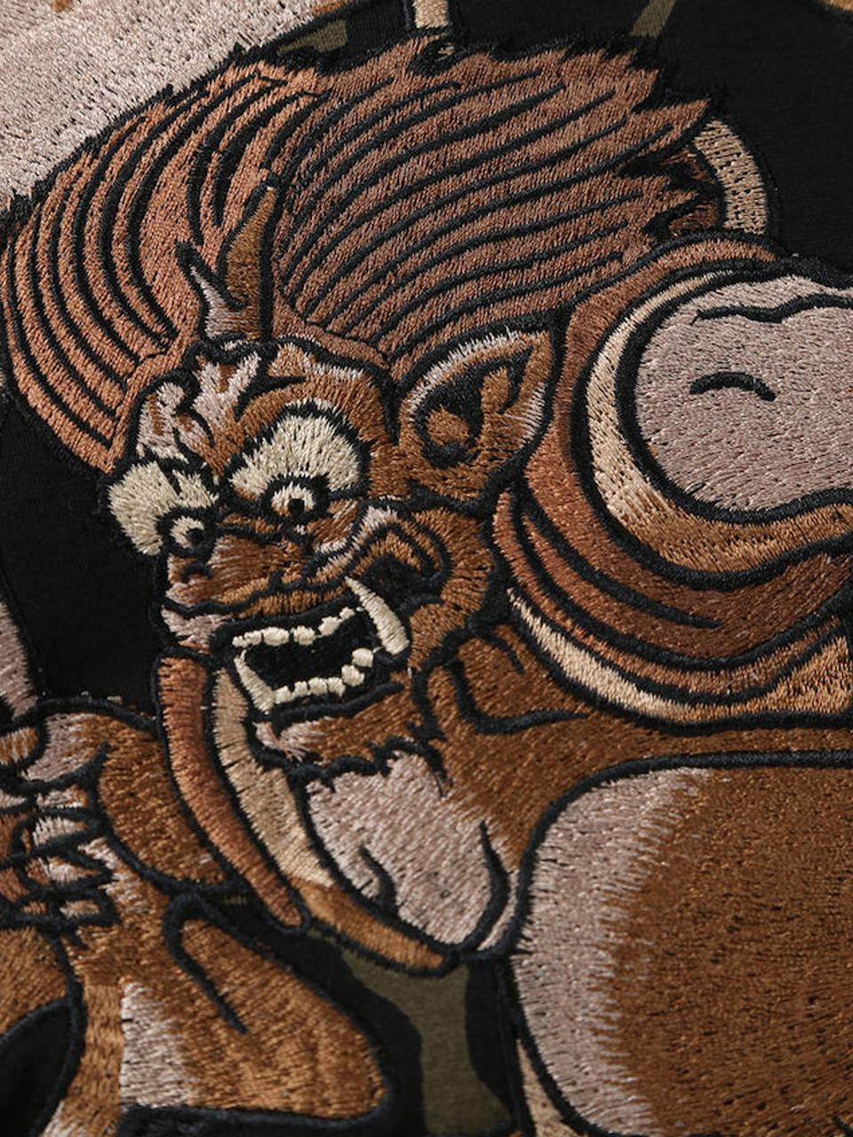 Tシャツ 風神雷神 大きいサイズ メンズ 和柄 絡繰魂 刺繍 プリントT