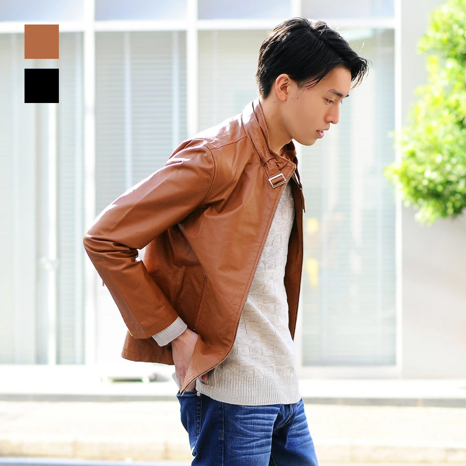 sacro（サークロ） レザージャケット メンズ 本革 キャメル ブルー 青