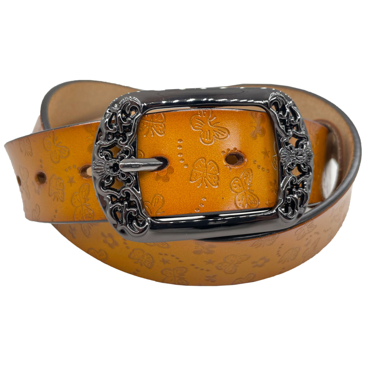 本革 レザー レディース ベルト 蝶柄 花柄 クラフト 3カラー