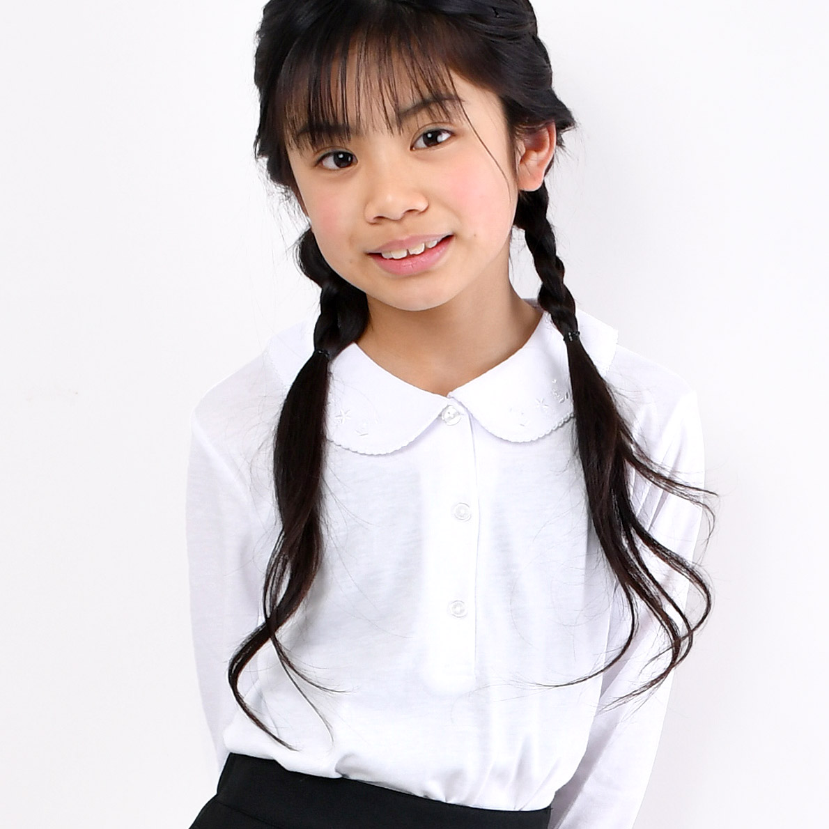 ブラウス シャツ カットソー 長袖 丸衿 レース 綿混 白 ホワイト