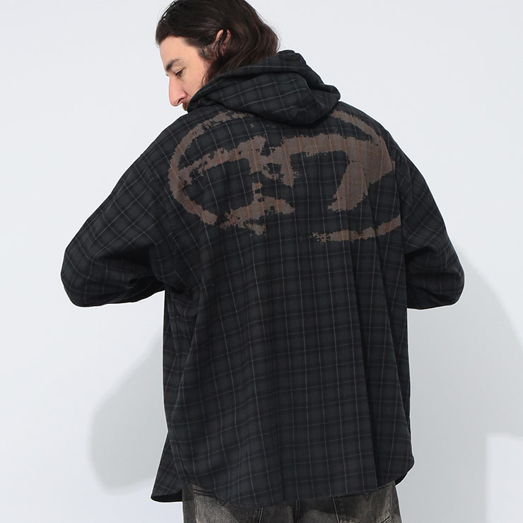 DIESEL（ディーゼル） チェック柄 フーディー 長袖 シャツ メンズ