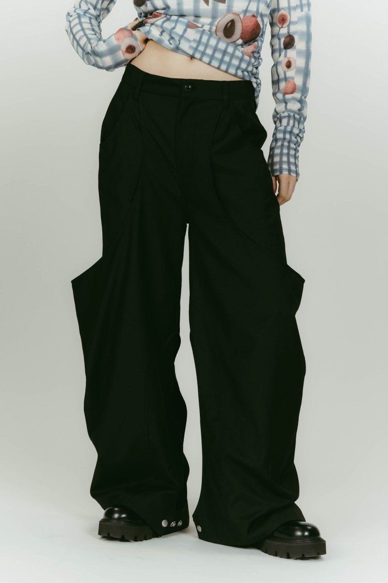 Knuth Marf - high-boot detail pants(unisex) (Black) / ハイブート