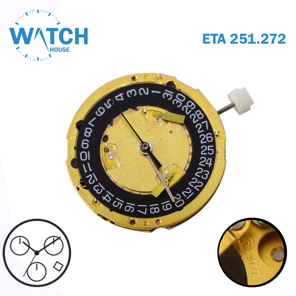 ETA 251.272 Swiss Made Watch Movement, Black Date Disk At 4