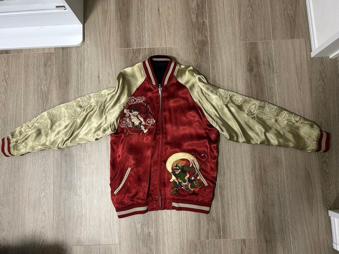 刺繍入り赤金スカジャン　百花繚乱　風神　雷神 WESTSEA] 商品詳細