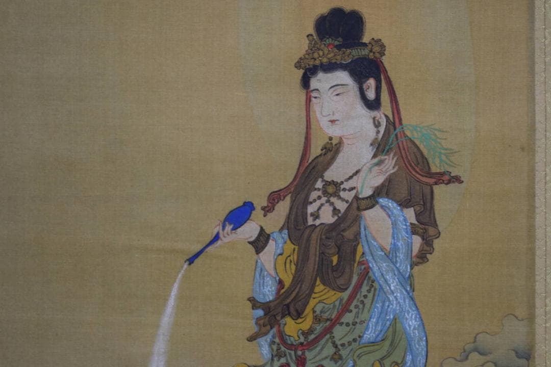 模写/橋本雅邦/観音図/金襴表装/布袋屋掛軸HF-795 模写/橋本雅邦/観音図/金襴表装/布袋屋掛軸HF-795 模写/橋本雅邦/観音