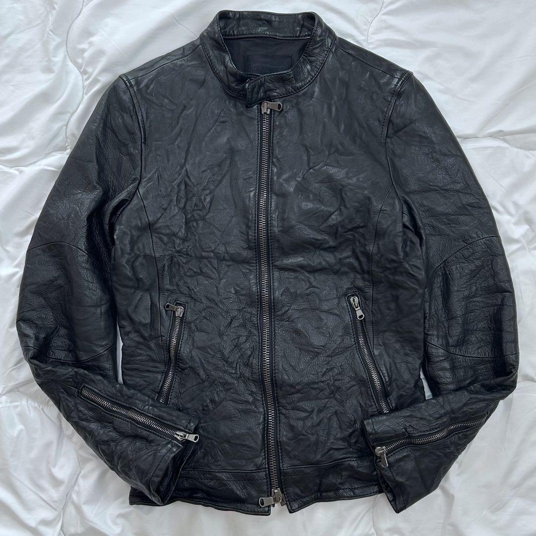 junhashimoto シワ加工 シングルライダース レザージャケット 黒