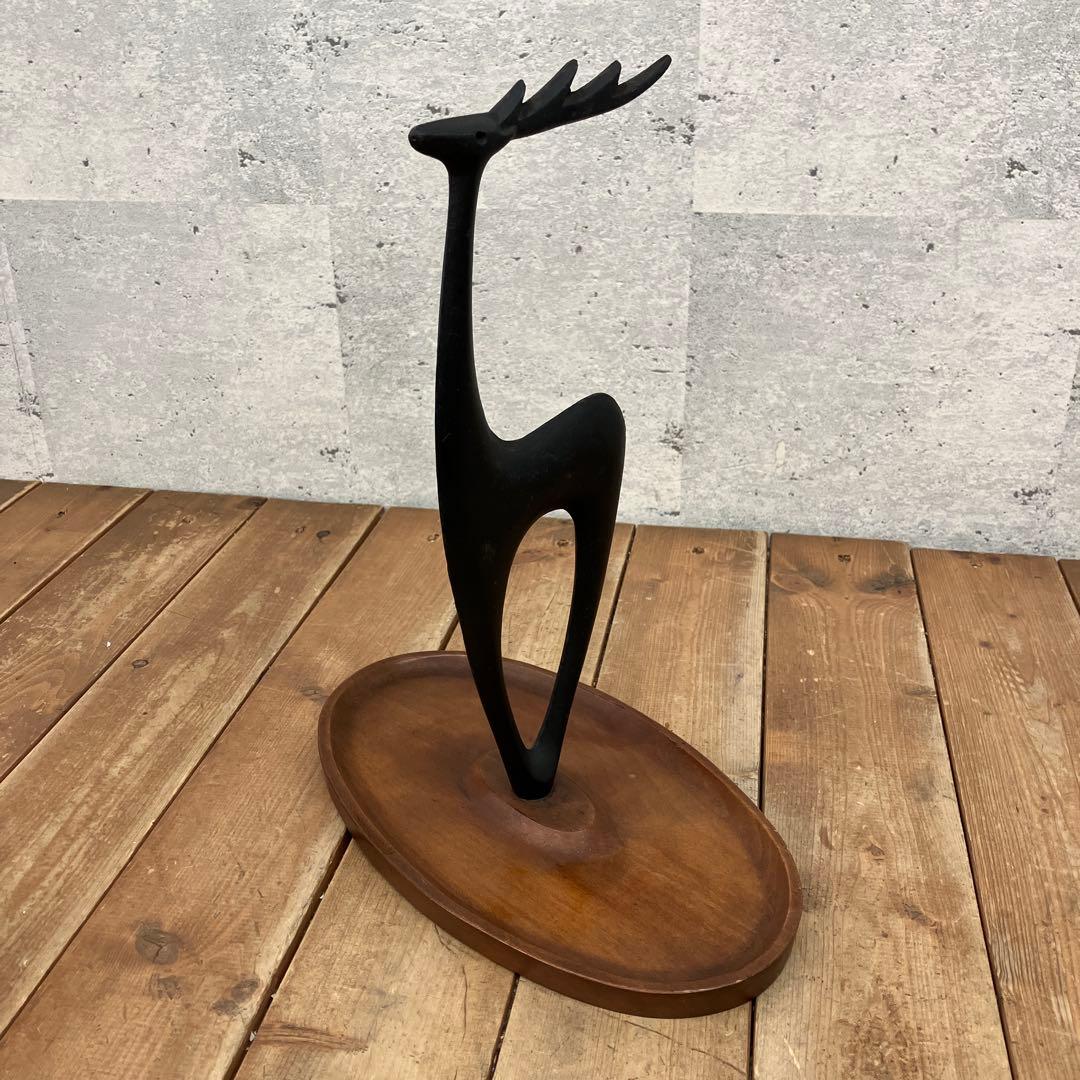 昭和レトロ 馬場忠寛 70年代 南部鉄器 木製 鹿のトレイ アクセサリートレー