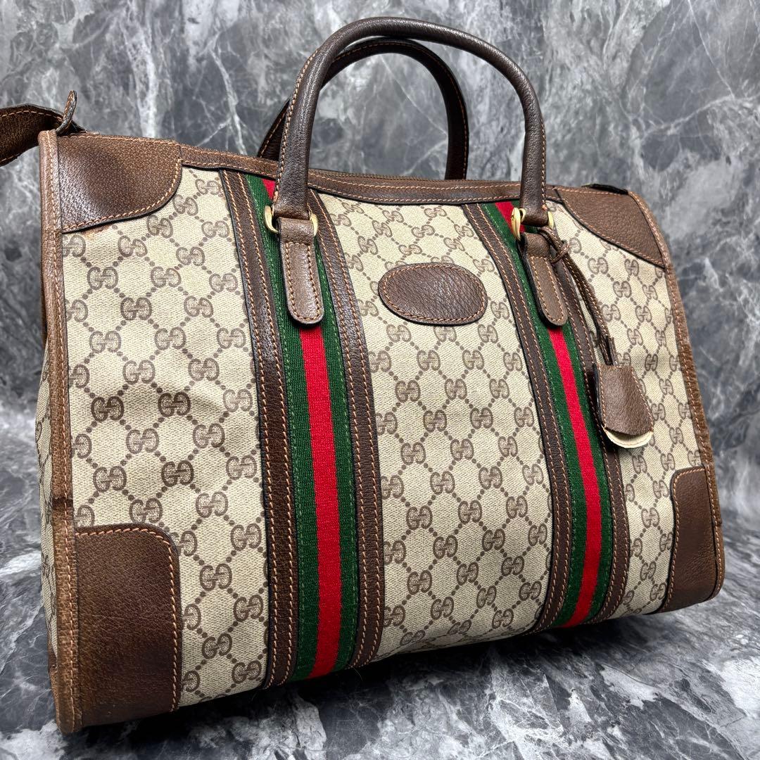 ✨美品✨GUCCI シェリーライン GG レザー ボストンバッグ ブラウン