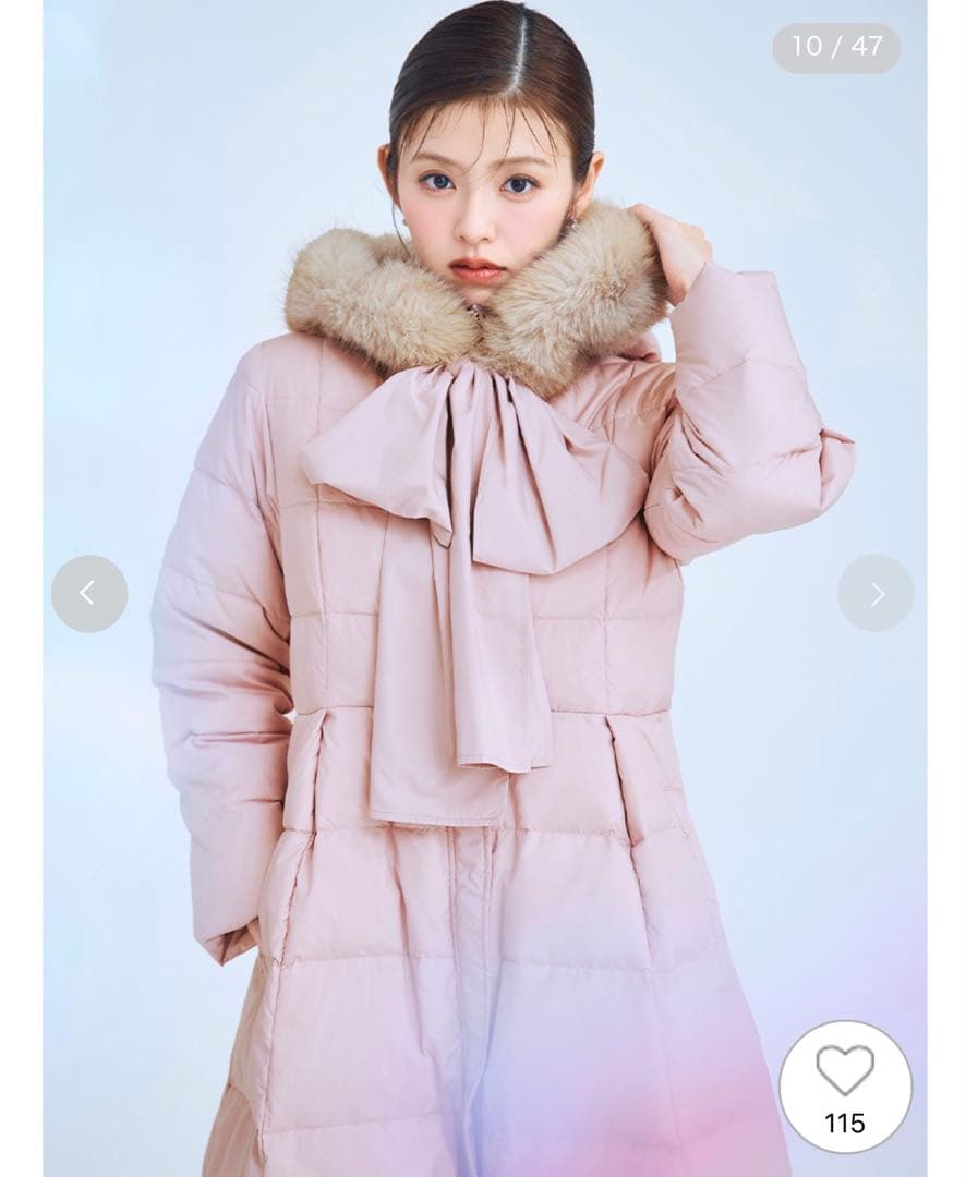 セルフォード フードリボンロングダウンコート ピンク 新品未使用