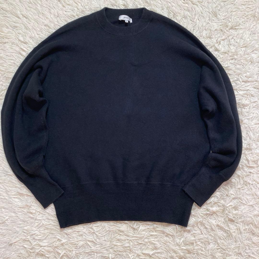 美品　HYKE ハイク　カシミヤニット　黒　クルーネック　ストレッチ性　20AW