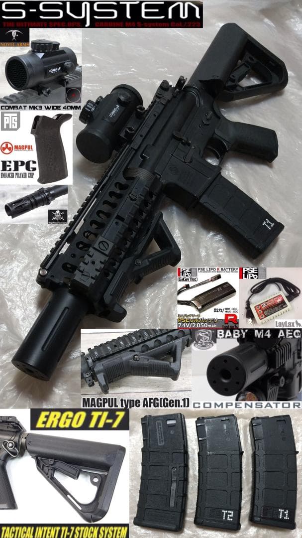 東京マルイ 電動ガン M4 S-SYSTEM ショート改 付属品多数 極美品 東京マルイ M4 S-システム 電動ガン