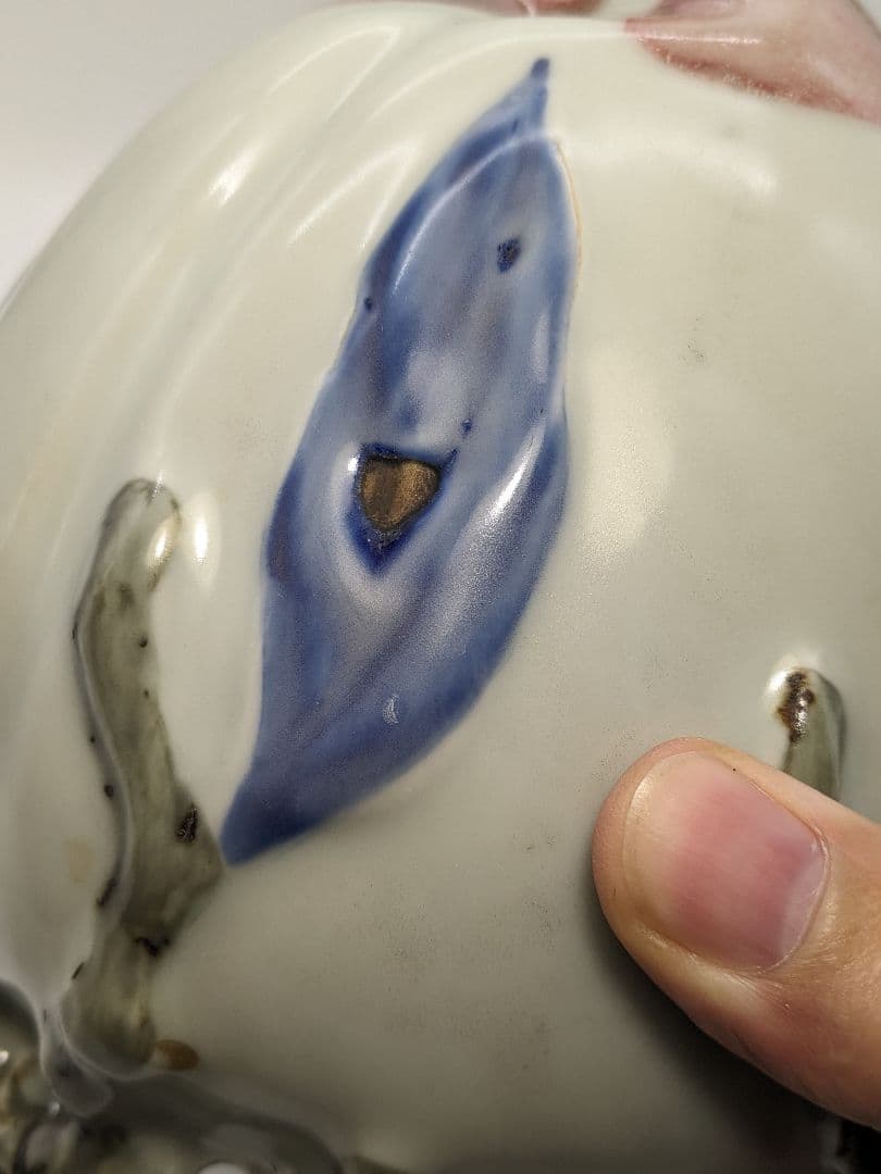 李朝 特大桃型水滴 辰砂青華彩 高麗白磁 染付 李氏朝鮮 書道具 水差 水