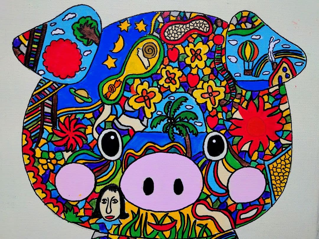 F6号】ジミー大西【Pig】手描き作品/表裏サイン/油彩/アクリル/絵画