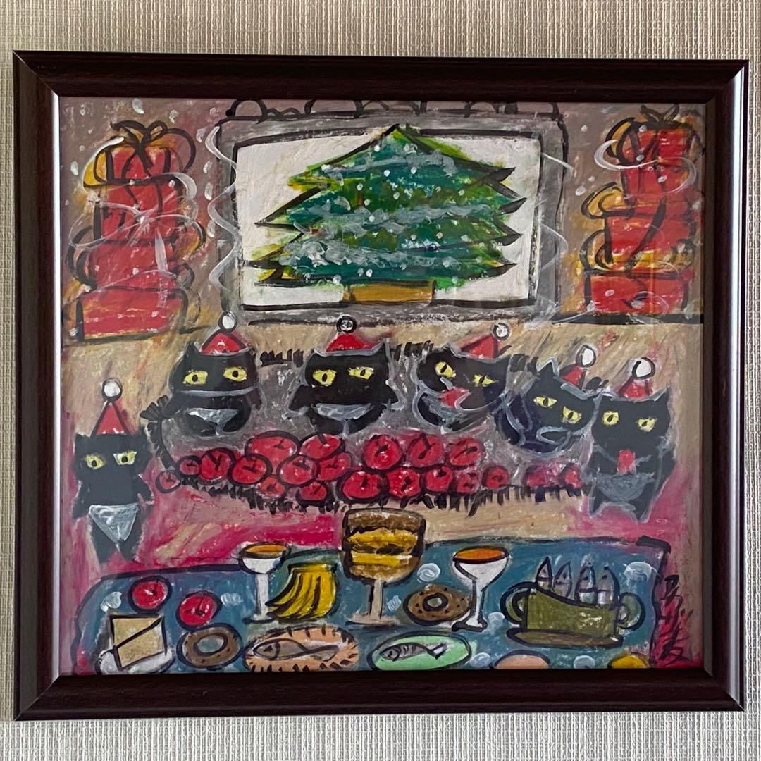 絵画 。壁掛け絵【猫ちゃんたちの幸せなクリスマスパーティー】04